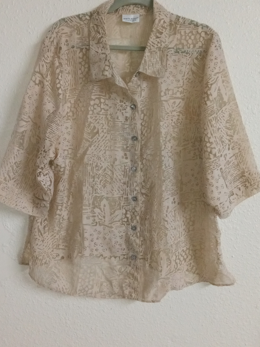 White Stag Beige Printed Button-Down Blouse